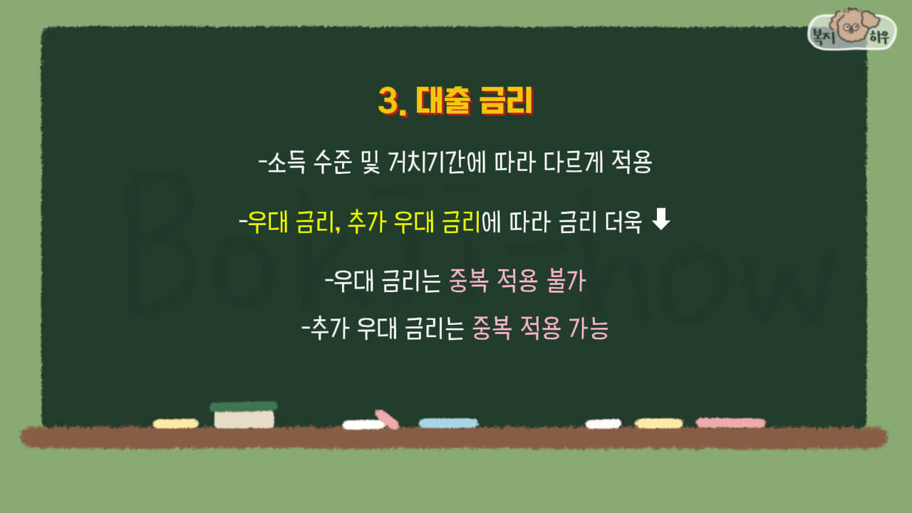 내집마련 디딤돌 대출 금리는 우대 금리와 추가 우대 금리에 따라 금리가 더욱 내려가게 되며, 우대 금리는 중복 적용이 불가하지만 추가 우대 금리는 중복 적용이 가능하다.