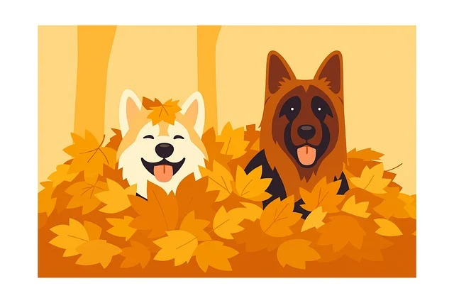 강아지와 나뭇잎