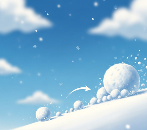 작은 눈덩이가 굴러가면서 점점 커지는 이미지