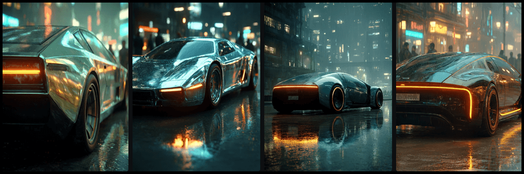 미래도시 속 크롬 자동차 예시 Midjourney