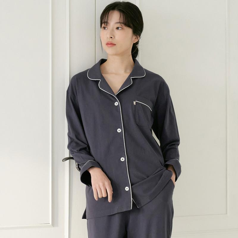 메이플라워 소프트차콜 순면 긴팔 여성 잠옷 세트