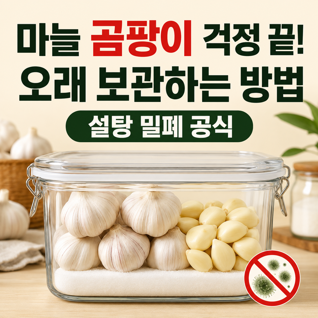 마늘에 곰팡이가 생기지 않게 오래 보관하는 방법 (설탕 밀폐 공식)