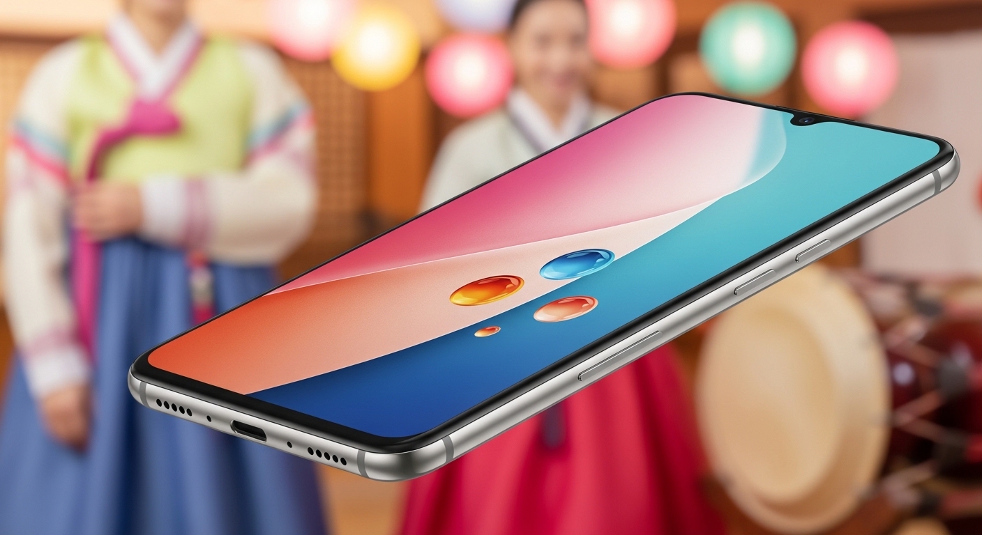 설 명절, 스마트폰 화면에 개인화된 비즈니스 인사말이 표시된 모습.