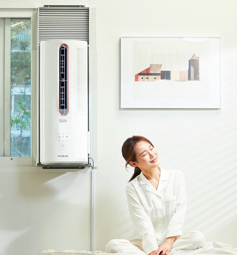 파세코 듀얼 인버터 미니 창문형 에어컨 설치 모습