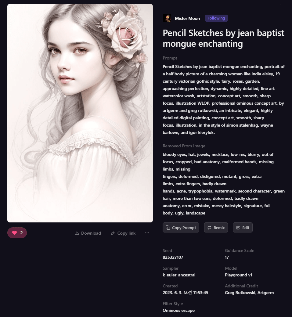 Playground AI 그림 - 꽃 장식을 한 아름다운 소녀