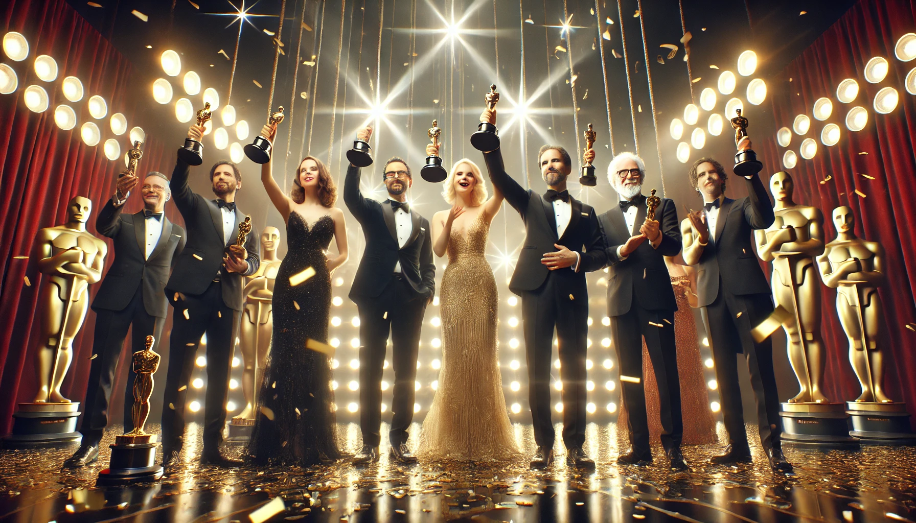 영화 감독들이 오스카상을 손에 들고 있는 사진