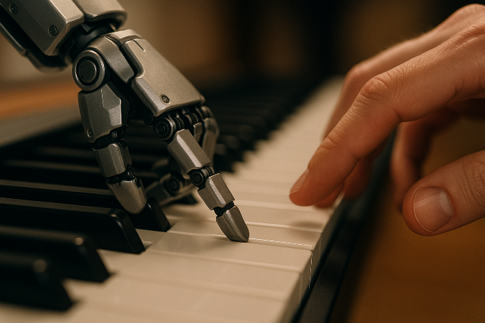 인간과 AI가 다른 호흡으로 연주를 이어 가는 대비