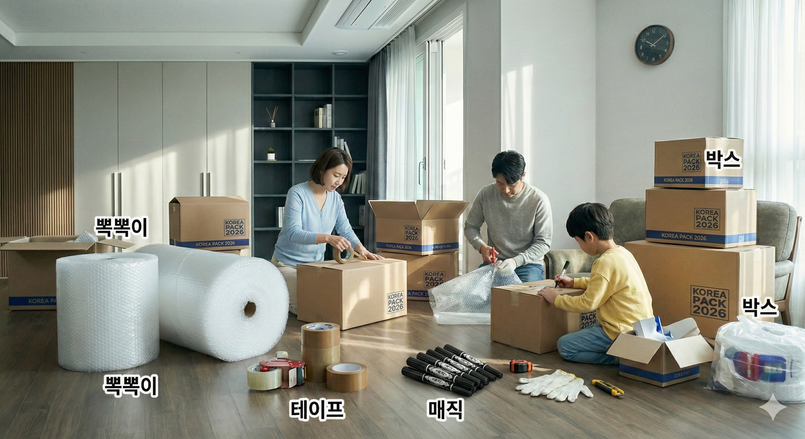 반포장이사를 위해 준비해야 할 뽁뽁이, 테이프, 매직, 박스 등 준비물
