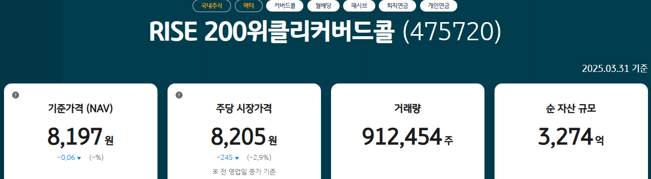 출처 : Rise 홈페이지. 커버드콜 설명1