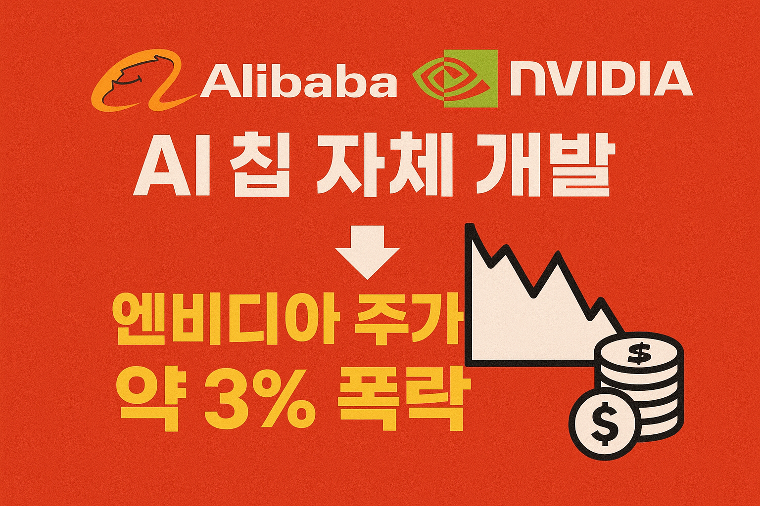 알리바바 자체 AI 칩 개발로 엔비디아 주가 3% 폭락