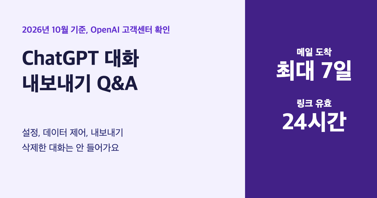ChatGPT 대화 내보내기 메일 도착 최대 7일, 링크 유효 24시간