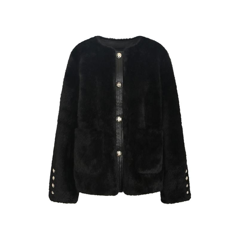 더아이잗 레더 배색 퍼 재킷 INBP3FR01