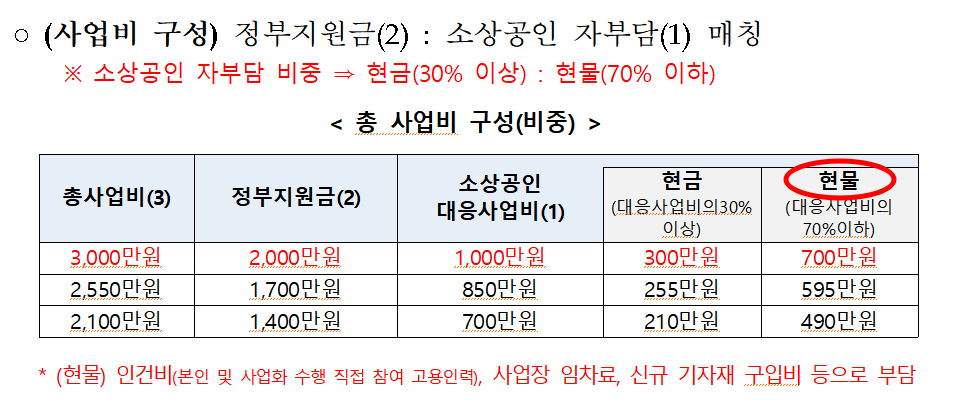 총 사업비 구성 및 소상공인 자부담