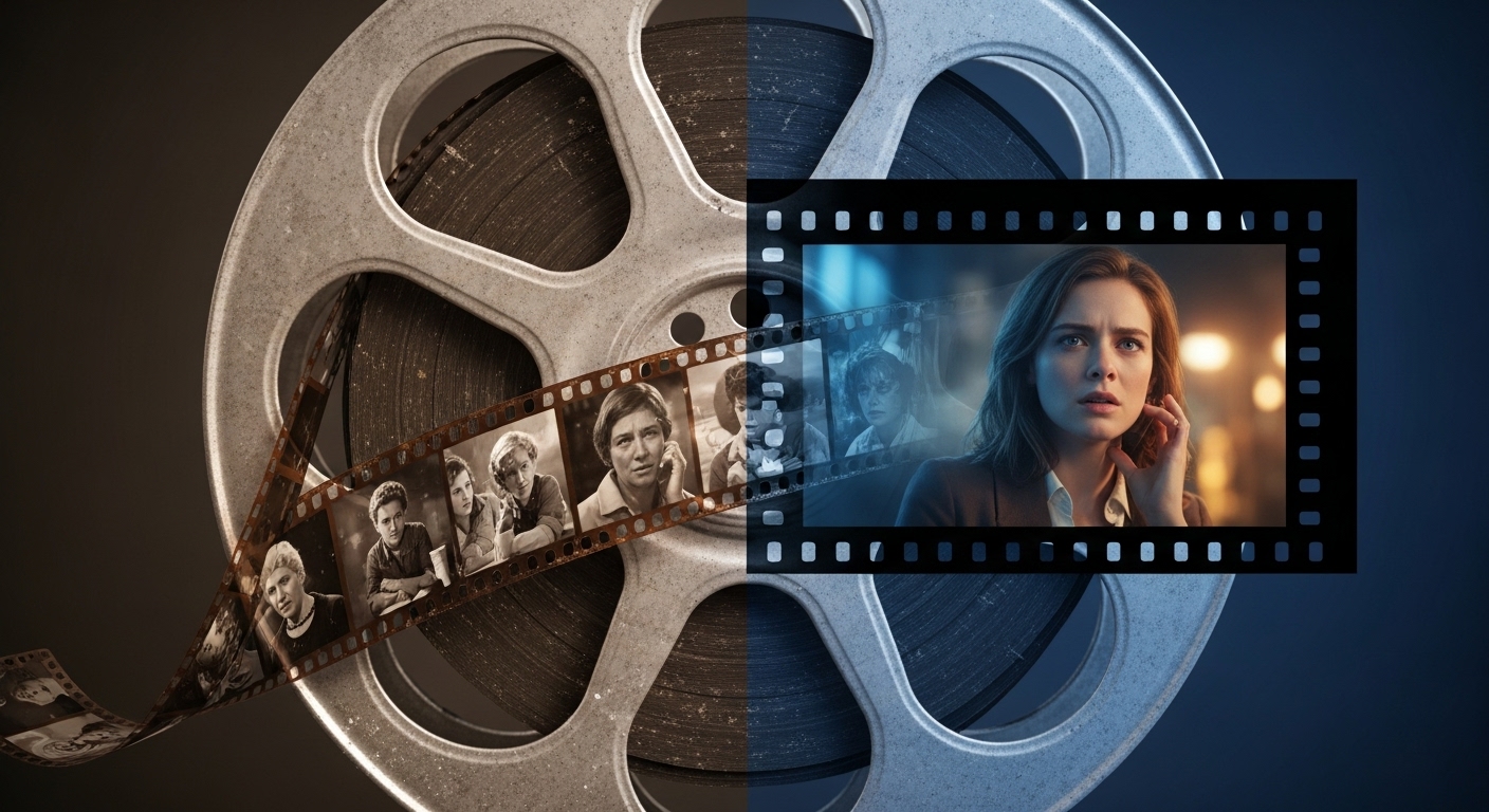 좌측: 빈티지 필름 분위기(원작의 향수)
우측: 디지털 시네마 톤(현대의 재해석)
의미: &ldquo;시간의 대화, 감정의 차이&rdquo;를 상징