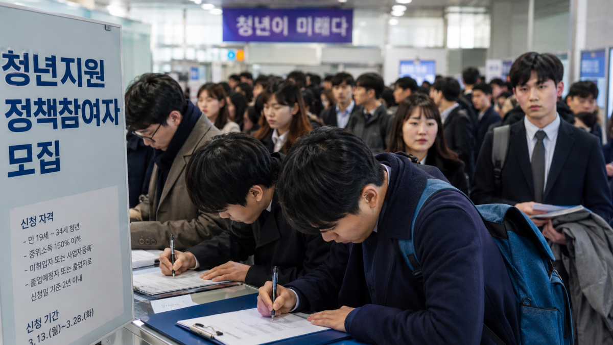 희망두배 청년통장 신청 접수에 참여하는 청년들