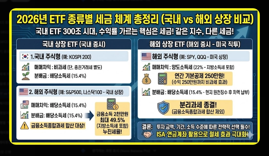 국내 ETF vs 해외 ETF 세금 비교 유형별 과세 구조 및 종합과세 피하는 법