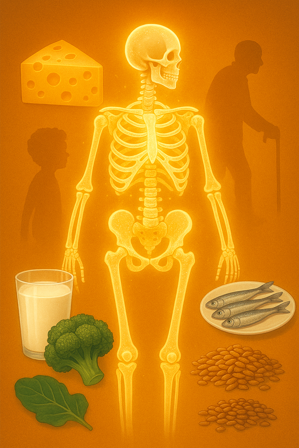 칼슘을 상징하는 (우유, 치즈, 멸치, 브로콜리)