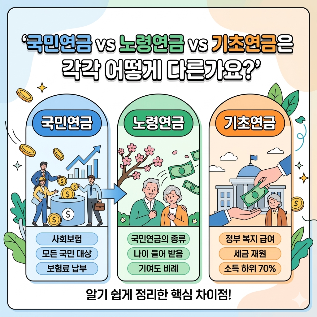 국민연금과 노령연금과 기초연금 차이, 혜택, 핵심포인트
