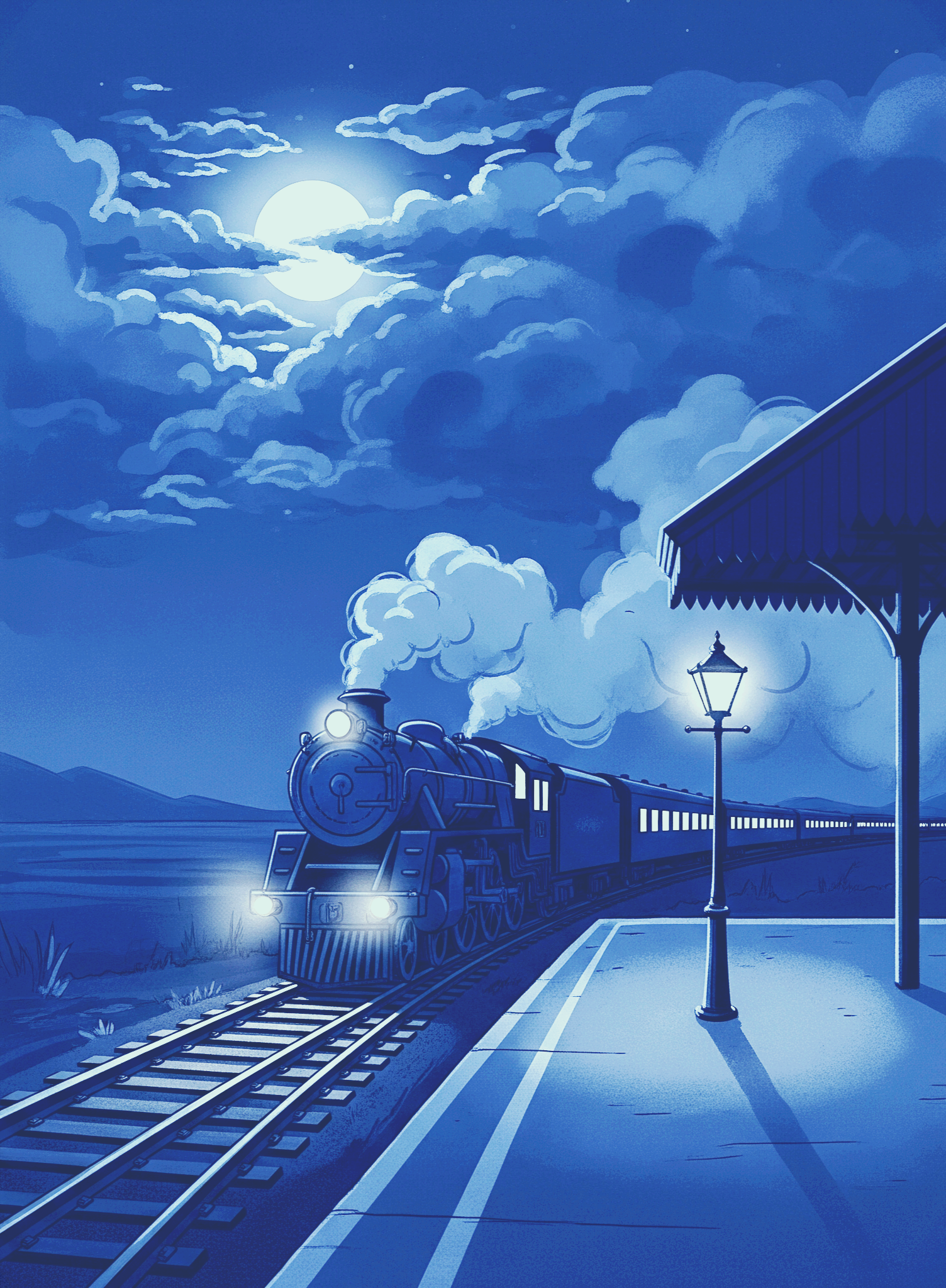 플랫폼에 들어오는 밤 열차