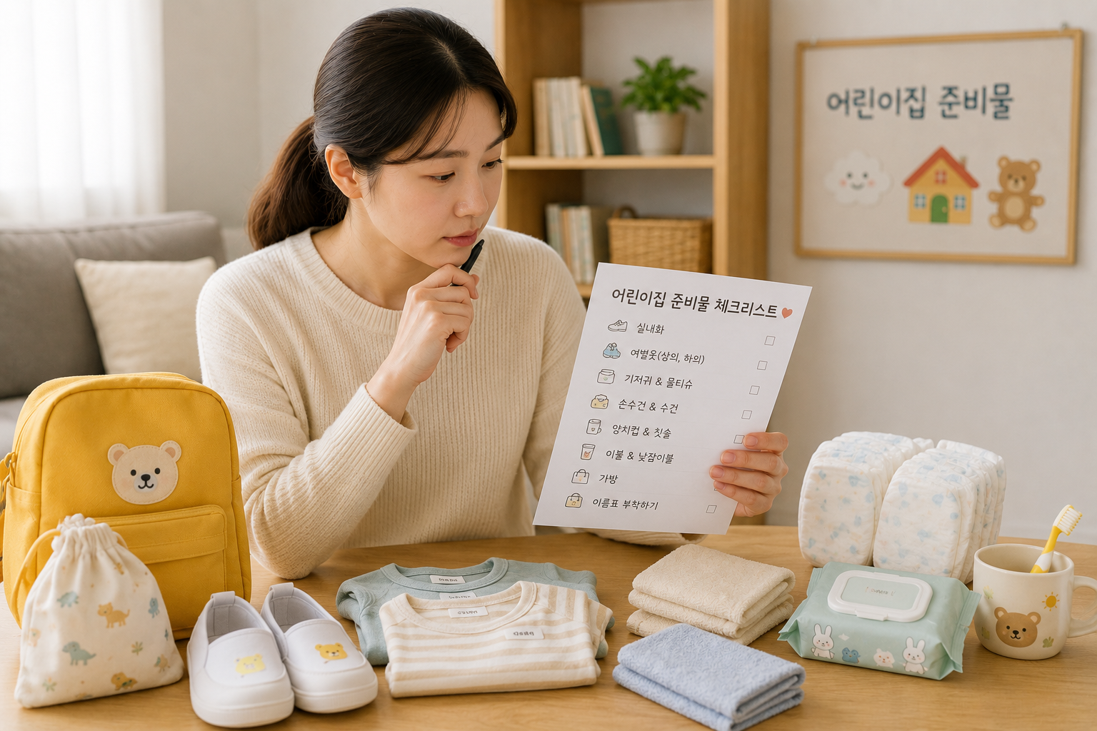 어린이집 입소전 준비물 체크하는 이미지