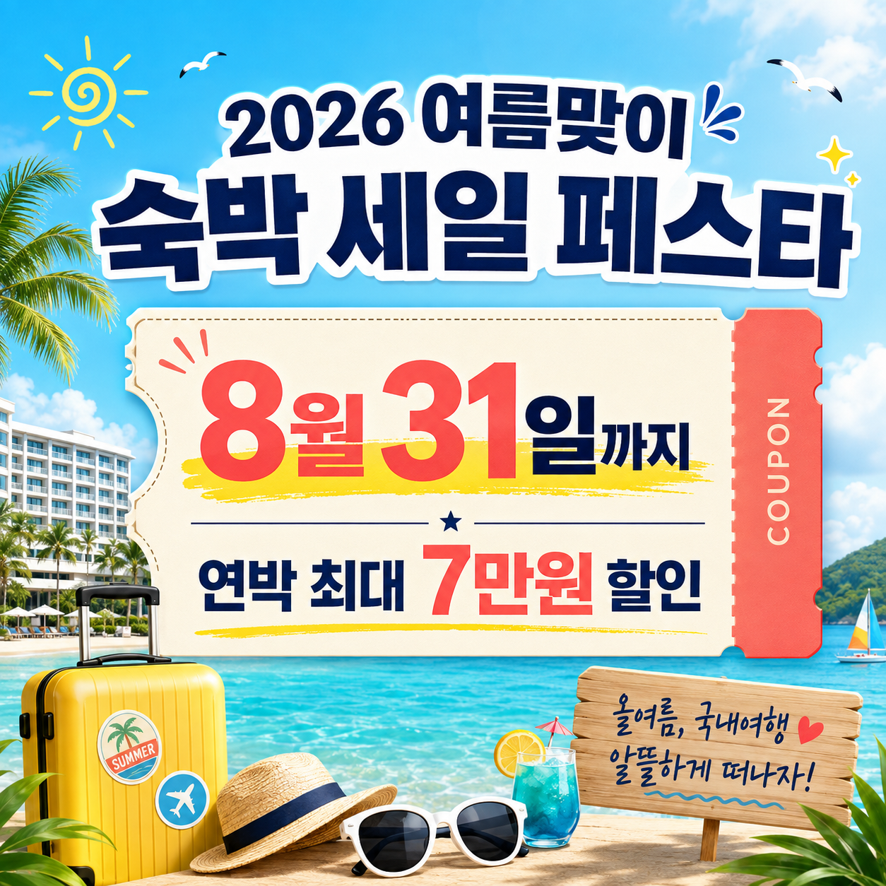 2026 여름맞이 숙박 세일 페스타 8월 31일까지 최대 7만원 숙박 할인 안내