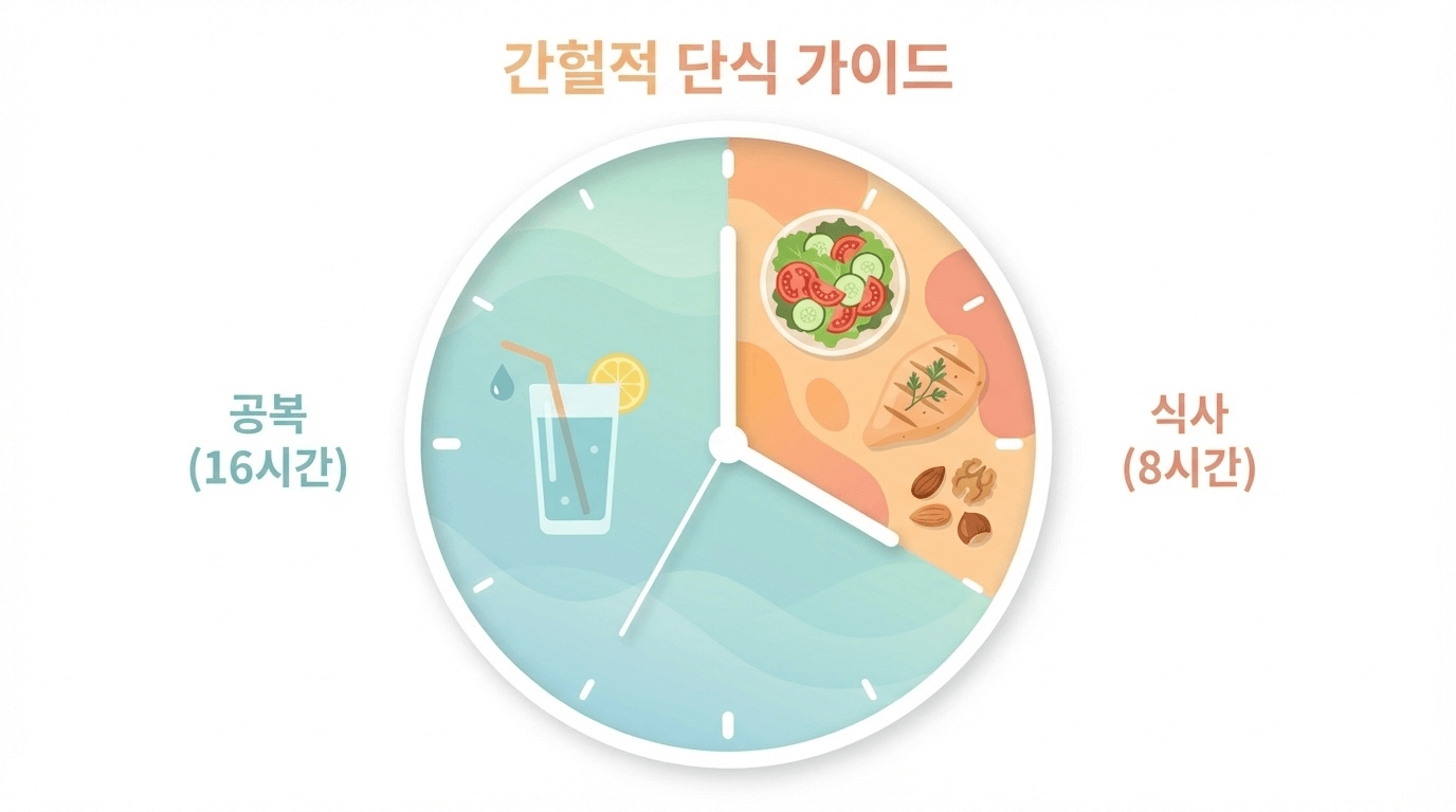 간헐적 단식 16대8 시간제한 식사 개념 일러스트