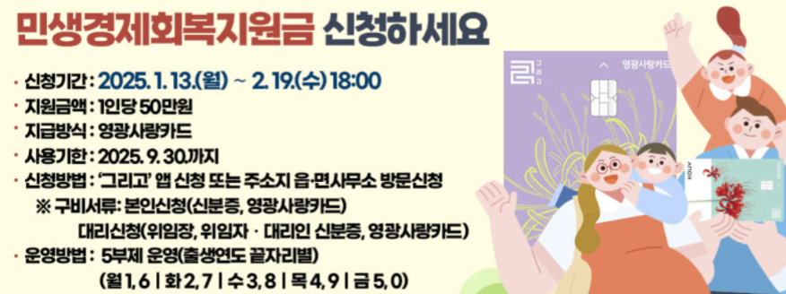 2025 영광군 민생회복지원금 신청하기 ❘ 지급 대상 ❘ 금액 ❘ 기간 일정 (1인당 50만원)