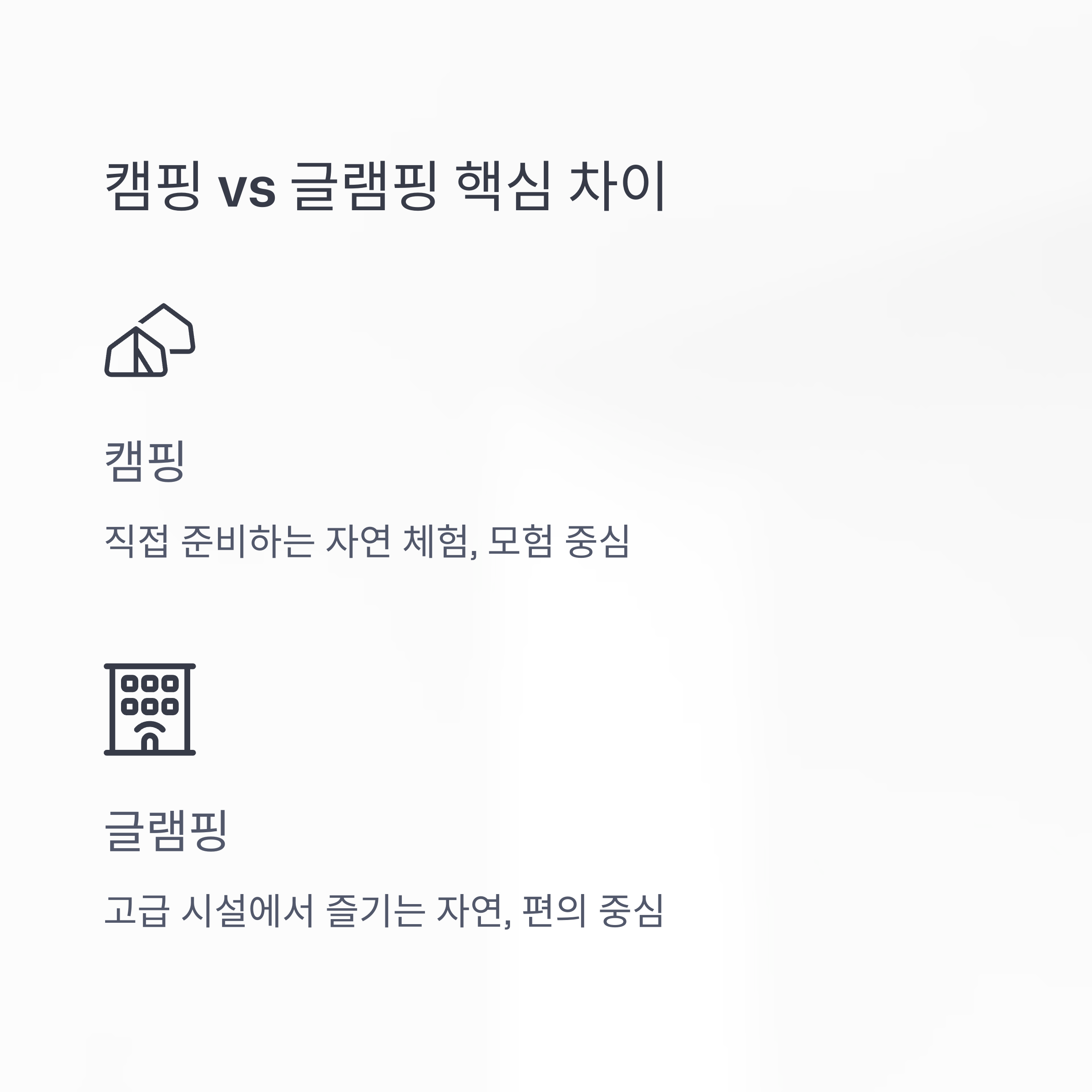 캠핑 vs 글램핑 핵심 차이