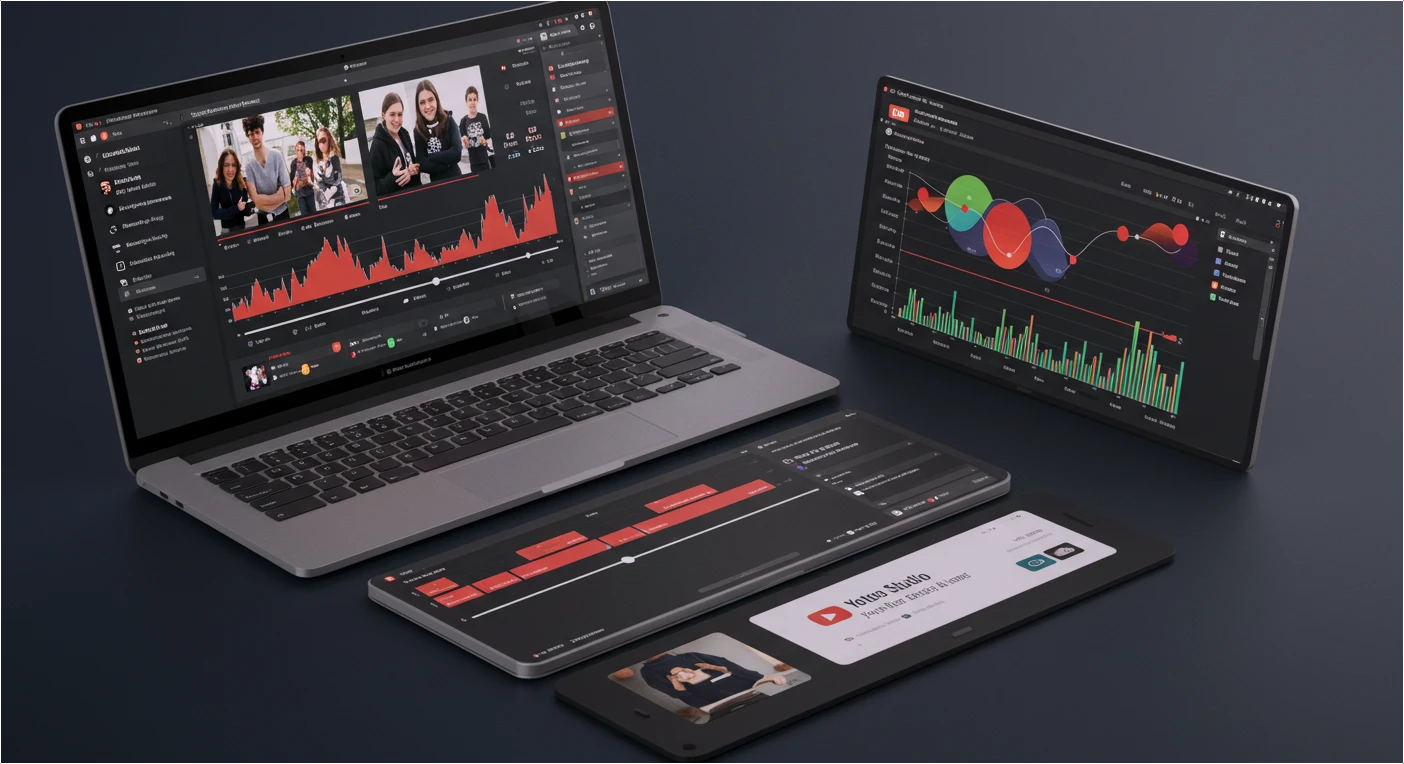 유튜브 스튜디오 화면에서 AI Gemini가 시청자 분석 그래프를 바탕으로 광고 삽입 타이밍을 추천하고 있는 장면