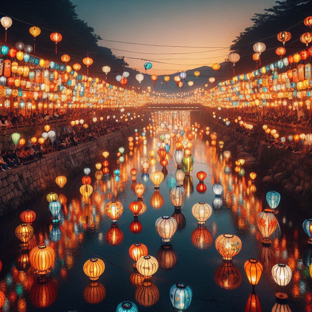 진주남강유등축제 축제장 저녁 유등 전시
- 비율: 16:9