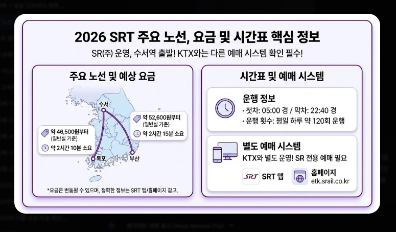주요 노선 요금(고속버스, KTX, SRT)(2026년 + 전략)