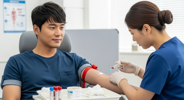 혈액검사 중인 남성
