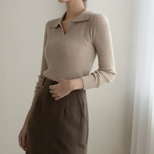 나인 모던 오픈 카라 니트 T5610