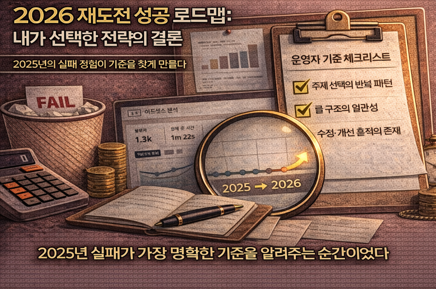 재도전 이후 축적 단계로 전환된 블로그 운영 흐름을 나타낸 이미지, 지속 가능한 구조와 장기 운영 방향을 시각화한 장면