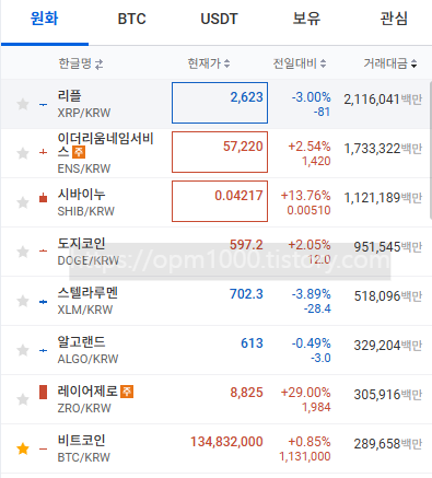 업비트 거래소 클릭후 내가 원하는 코인 찾기