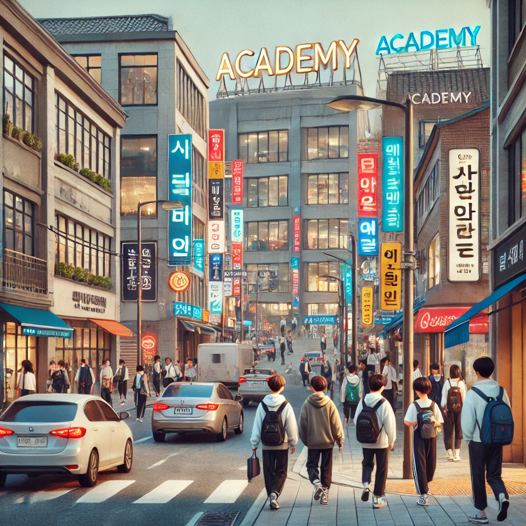 한국의 사교육 학원가 사진