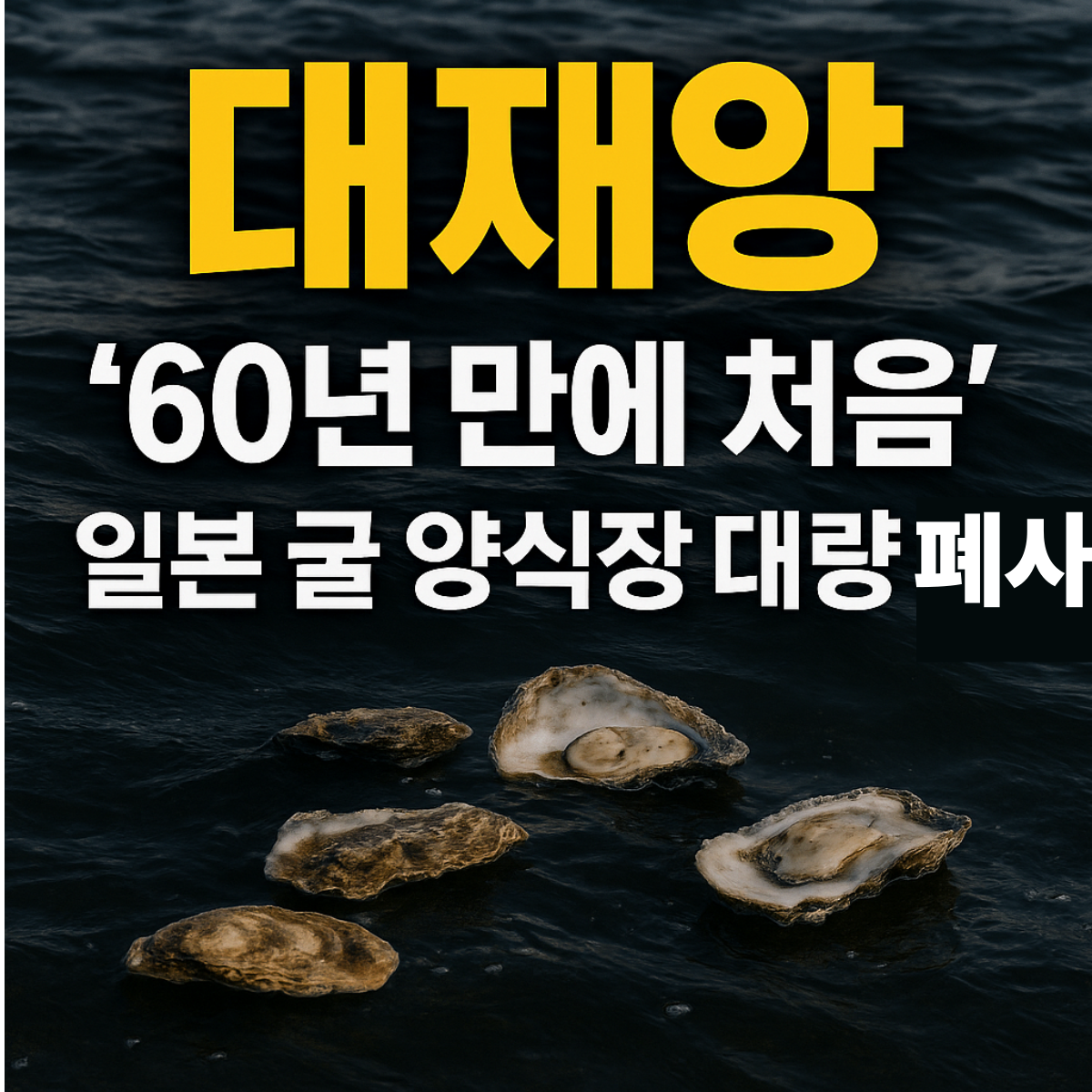 "일본 굴 양식장 대량 폐사와 해수온 상승으로 인한 재앙을 경고하는 뉴스형 썸네일 이미지"