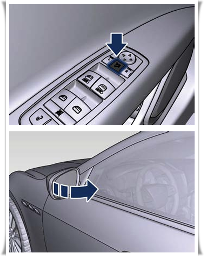 마세라티 기블리 사이드미러 폴딩 버튼 및 작동 모습