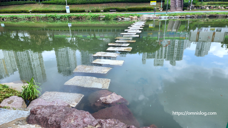 물에 잠겨 무서운 징검다리