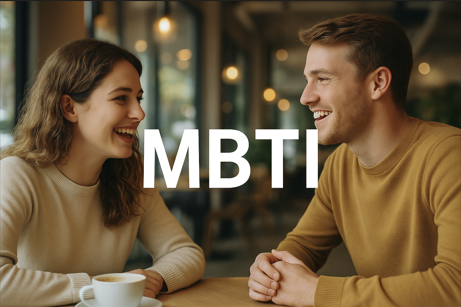 ChatGPT로 MBTI 분석 및 대화 하기. 카페에서 즐겁게 대화하는 남녀.