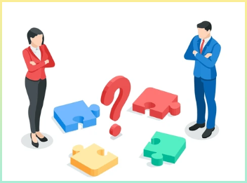 남자와 여자의 퍼즐. 갈등을 나타내는 이미지. 개발과 운영의 갈등을 표시한다.