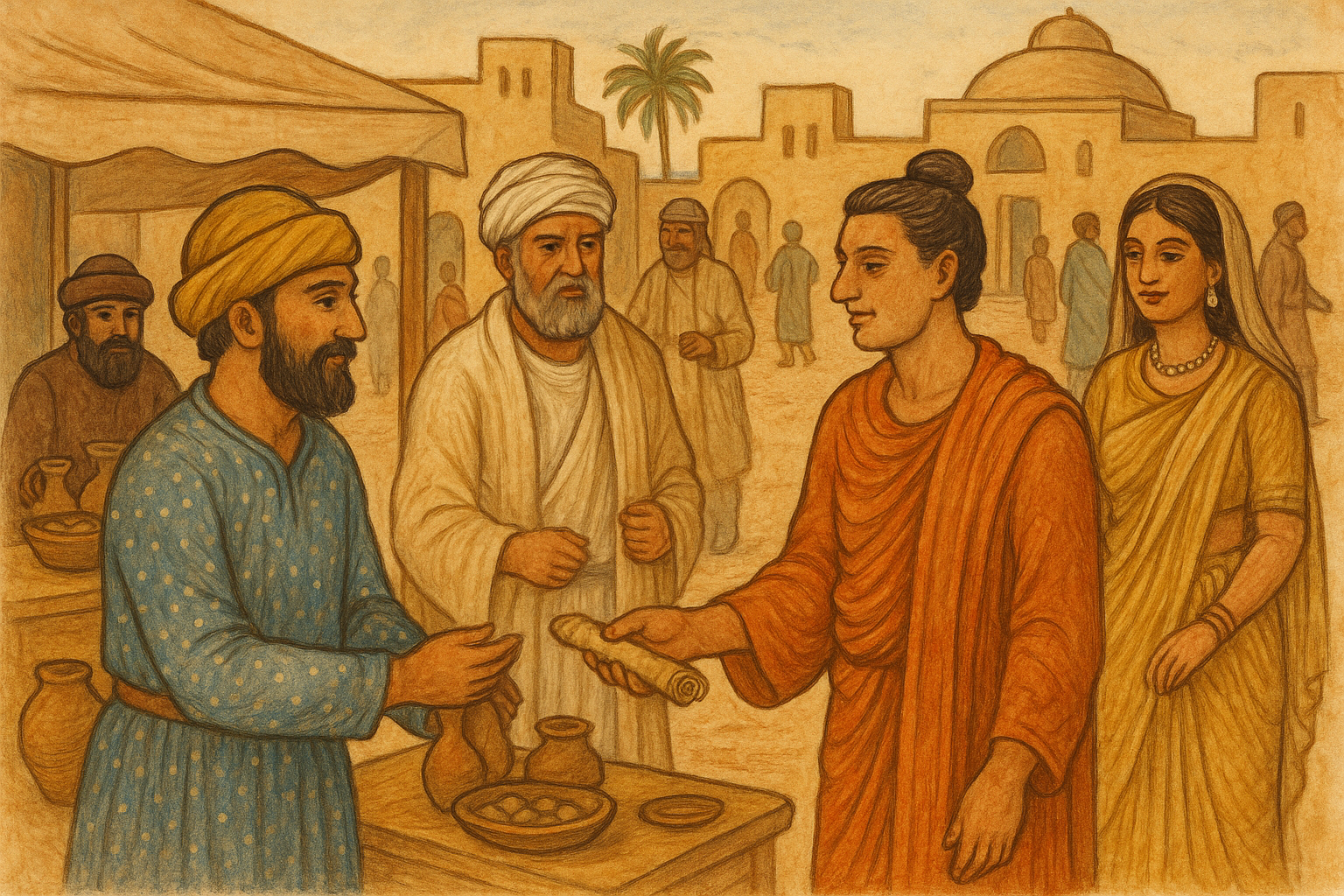 간다라 시대 시장이나 교역로