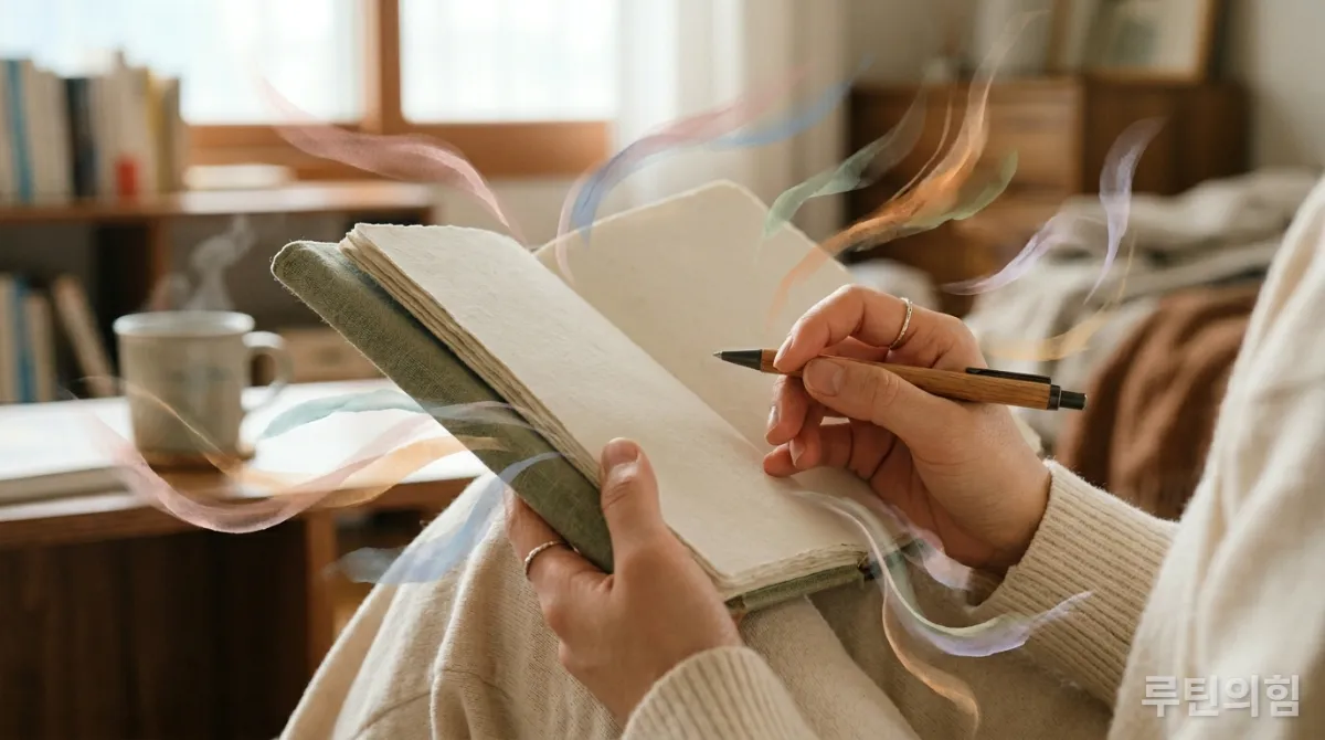 감정 기록의 심리적 효과를 시각적으로 표현한 이미지