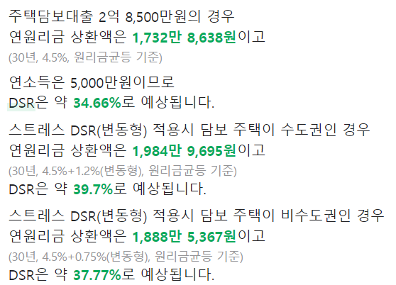 스트레스DSR 대출금액확인