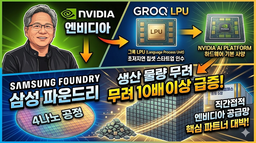 엔비디아의 그록 인수 및 삼성 파운드리 4나노 공급 구조도