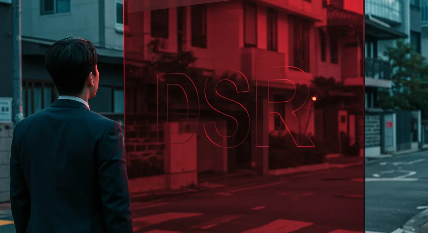 한 한국인 사업가가 DSR이라는 붉은 유리벽에 가로막혀 주택 구입의 꿈을 포기하는 모습