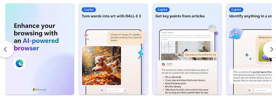 마이크로소프트 엣지, AI 기반 브라우저, GPT-4로 구동, DALL-E 3로 생성