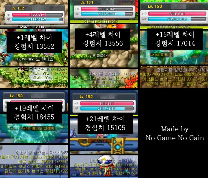 메이플스토리-레벨-차이별-몬스터-경험치-획득량-종합