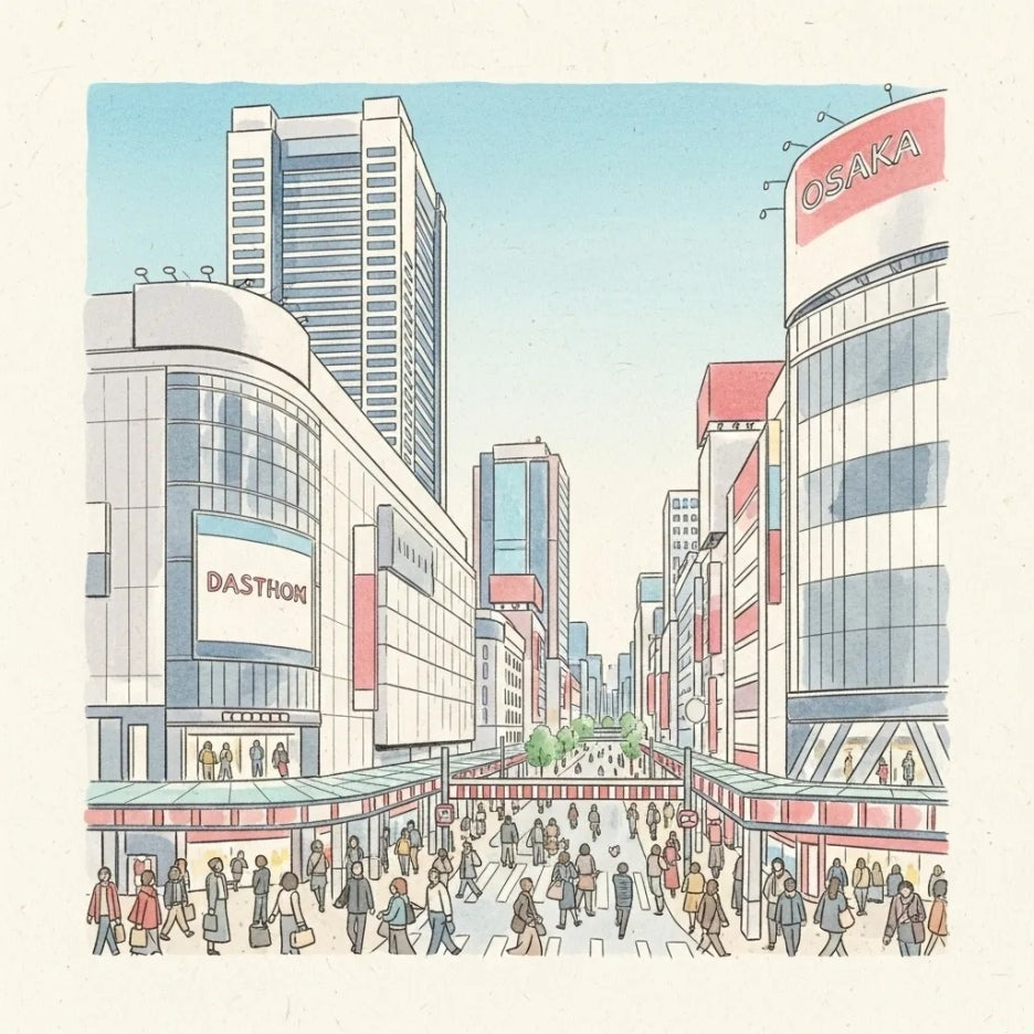 오사카 주요 쇼핑 지구의 활기찬 풍경