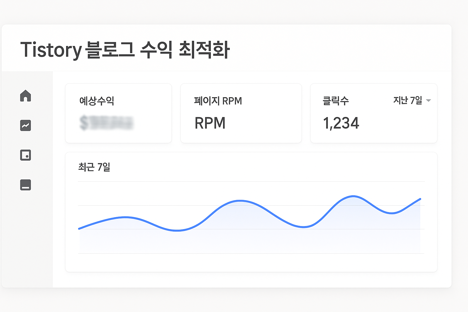 티스토리 수동광고 세팅을 설명하는 일반형 광고 수익 대시보드 예시(800×400)”